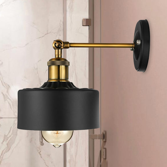 Loft Style Dome/Drum Shade Black Metal Adjustable Wall Sconce Light For Bedroom