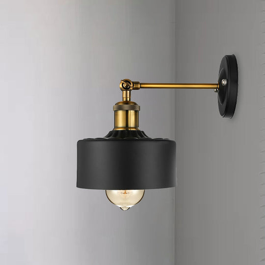 Loft Style Dome/Drum Shade Black Metal Adjustable Wall Sconce Light For Bedroom