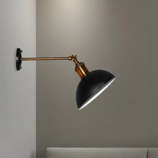 Loft Style Dome/Drum Shade Black Metal Adjustable Wall Sconce Light For Bedroom