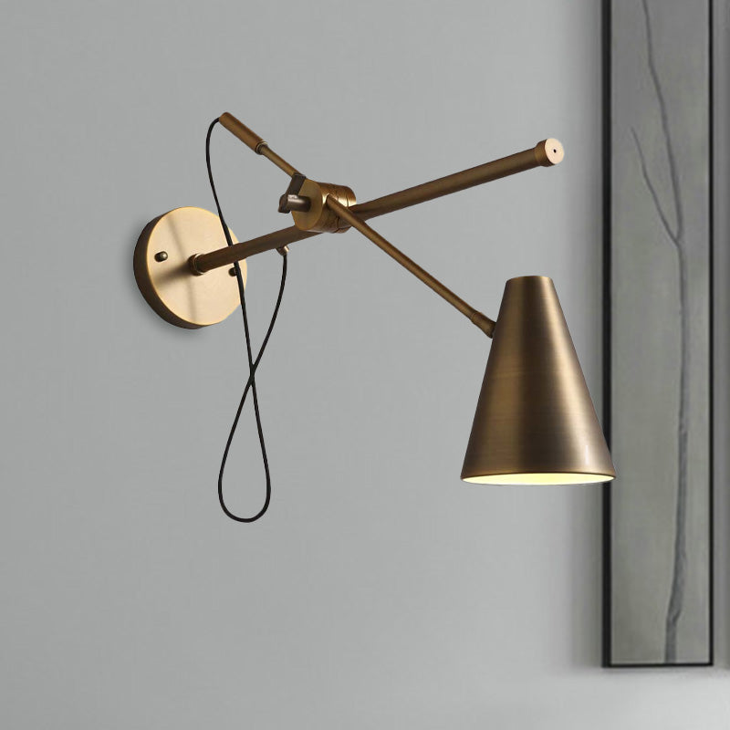 Vintage-Style Bronze Cone Wall Sconce Light - Adjustable Task Lighting For Living Room