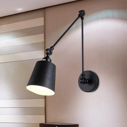 Contemporary Metallic Wall Mount Light: Adjustable Arm Black/Rust Tapered Bedroom Sconce