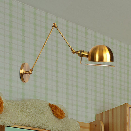 Vintage Style Swing Arm Wall Light With Brass/Copper Finish And Bowl Shade - 1-Light Mount Design