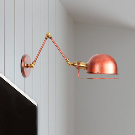 Vintage Style Swing Arm Wall Light With Brass/Copper Finish And Bowl Shade - 1-Light Mount Design