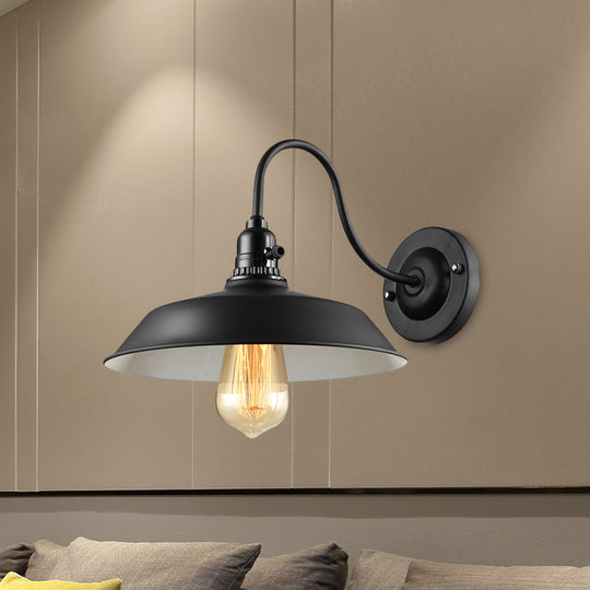 Metallic Barn Shade Wall Lamp - Industrial Bedroom Lighting In Black