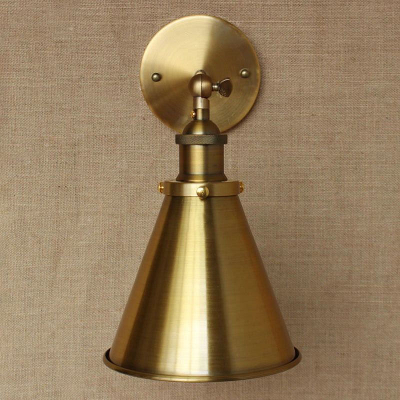 Industrial Style Conical Wall Mount Light For Living Room - Metallic Brass/Bronze Finish