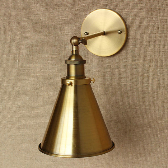 Industrial Style Conical Wall Mount Light For Living Room - Metallic Brass/Bronze Finish