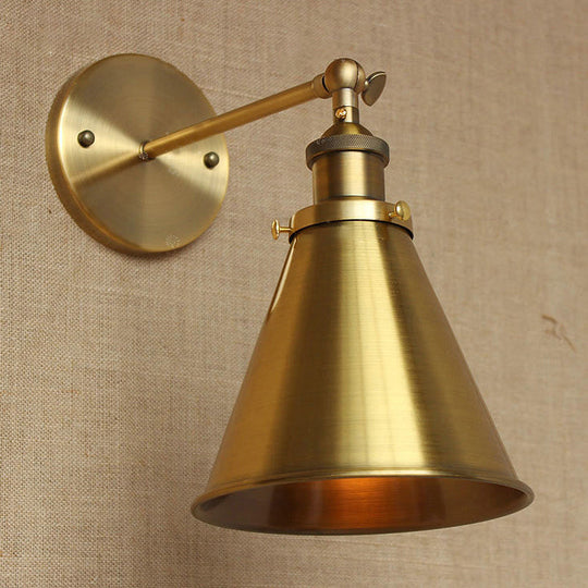 Industrial Style Conical Wall Mount Light For Living Room - Metallic Brass/Bronze Finish