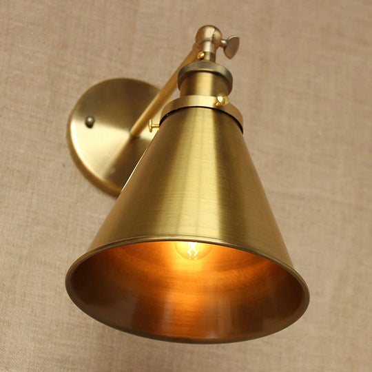 Industrial Style Conical Wall Mount Light For Living Room - Metallic Brass/Bronze Finish