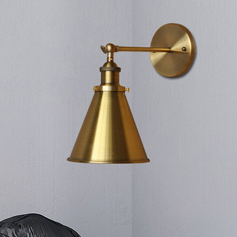 Industrial Style Conical Wall Mount Light For Living Room - Metallic Brass/Bronze Finish