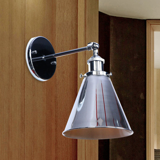 Industrial Style Conical Wall Mount Light For Living Room - Metallic Brass/Bronze Finish