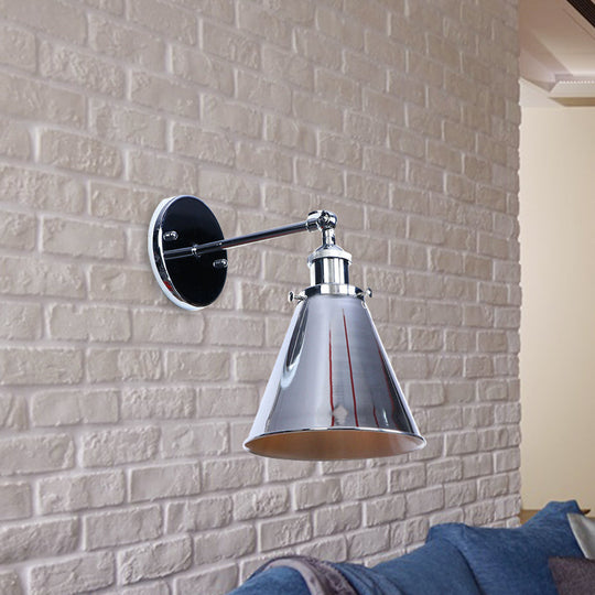 Industrial Style Conical Wall Mount Light For Living Room - Metallic Brass/Bronze Finish