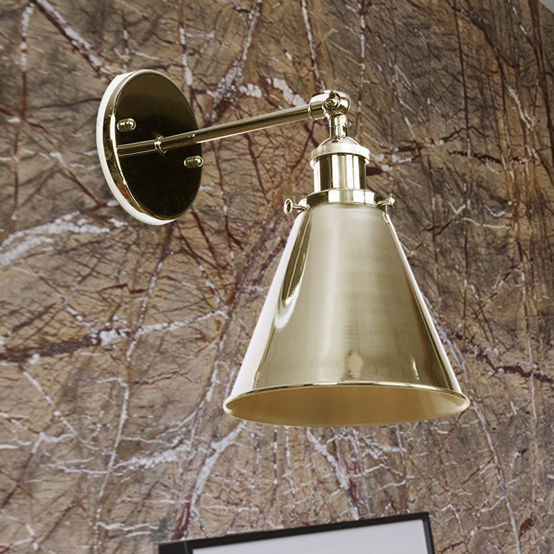 Industrial Style Conical Wall Mount Light For Living Room - Metallic Brass/Bronze Finish