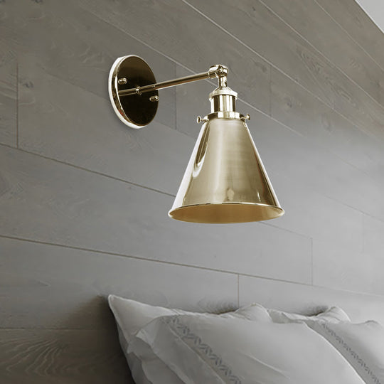 Industrial Style Conical Wall Mount Light For Living Room - Metallic Brass/Bronze Finish