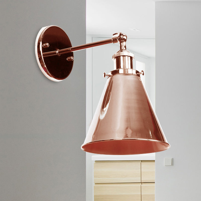 Industrial Style Conical Wall Mount Light For Living Room - Metallic Brass/Bronze Finish