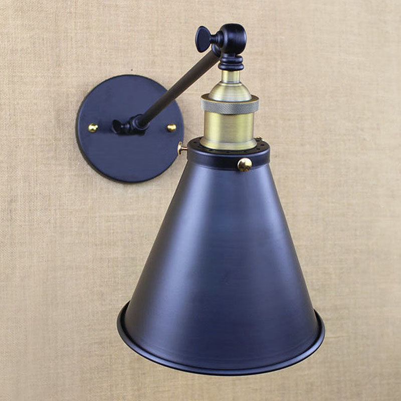 Industrial Conic Shade Sconce Wall Light With 1 Bulb Metallic Black Lamp For Corridor