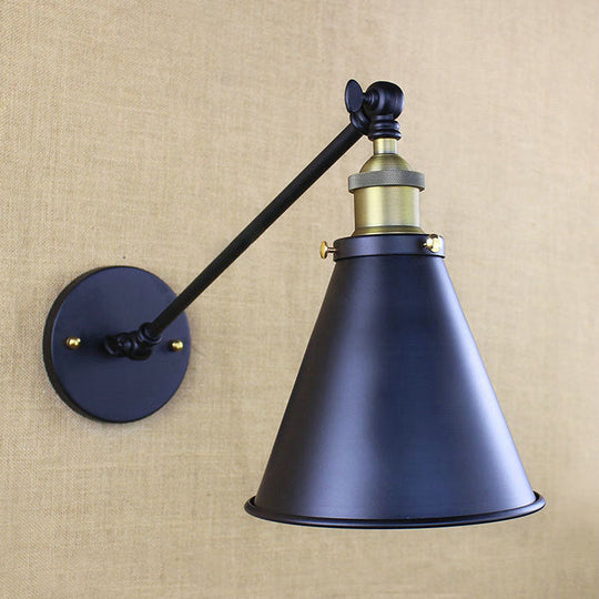 Industrial Conic Shade Sconce Wall Light With 1 Bulb Metallic Black Lamp For Corridor