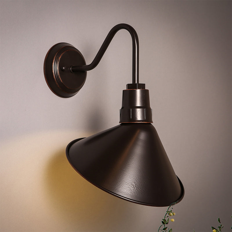 Bronze Cone Shade Metal Wall Sconce: Industrial Bedroom Lighting