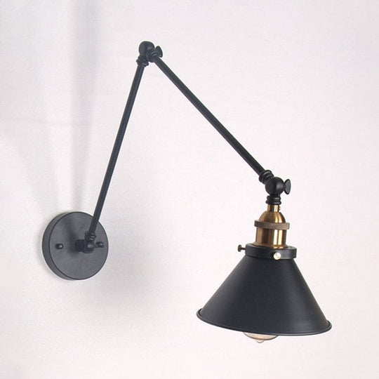 Adjustable Wall Lamp With Metal Cone Shade - Retro Indoor Sconce Light In Black/White