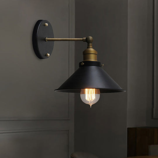 Rotatable Industrial Conical Sconce Wall Light In Antique Brass/Brass