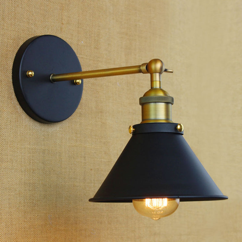 Industrial Style Brass Metal Wall Sconce 1 Light Conical Mounted Lamp For Living Room 7/10 Width