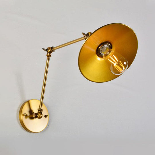 Brass Swing Arm Wall Lamp With Flared Shade - Industrial Style Metal Light