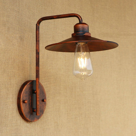 Vintage Rustic Iron Flared Wall Lamp With Angle Arm - Black/White 1 Bulb Ideal For Living Room