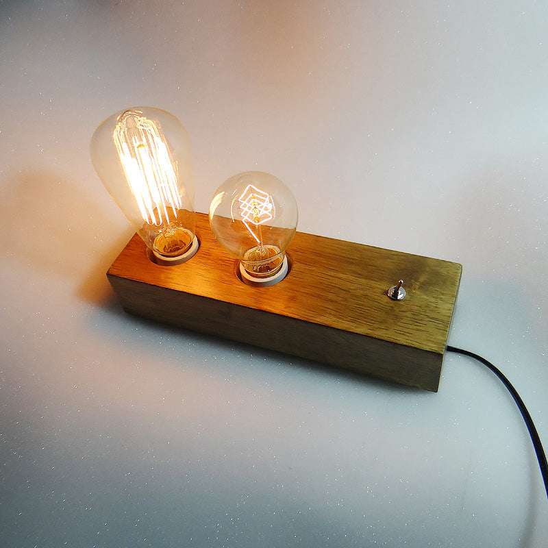 Rustic Wooden Table Light With 2 Lights Lodge Style Brown Rectangular Base Indoor Standing Lamp