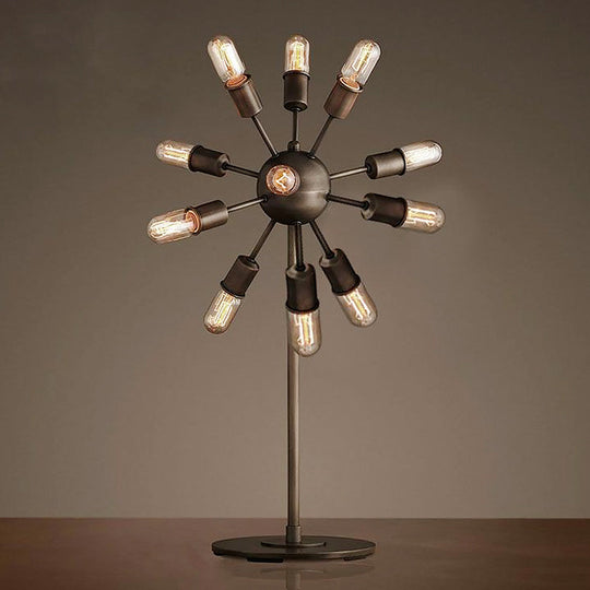 Farmhouse Sputnik Table Lighting: Multi-Light Iron Standing Light For Coffee Shop - Open Bulb Design