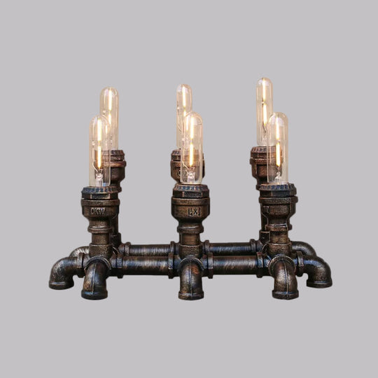 Industrial Metal Open Bulb Standing Table Light - Bronze Finish 2/3 Lights Coffee Shop Lighting With