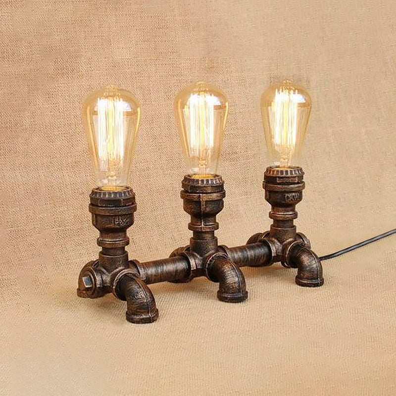 Industrial Metal Open Bulb Standing Table Light - Bronze Finish 2/3 Lights Coffee Shop Lighting With