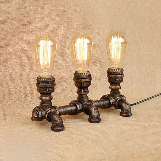 Industrial Metal Open Bulb Standing Table Light - Bronze Finish 2/3 Lights Coffee Shop Lighting With