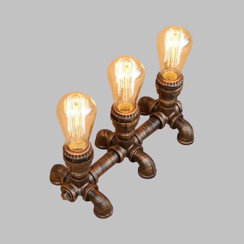 Industrial Metal Open Bulb Standing Table Light - Bronze Finish 2/3 Lights Coffee Shop Lighting With