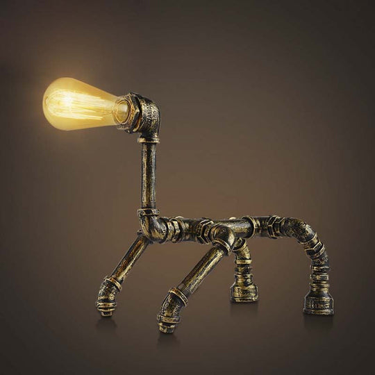 Steampunk Robot Wrought Iron Table Lamp With Pipe Design | Brass/Bronze Finish Perfect For Childrens