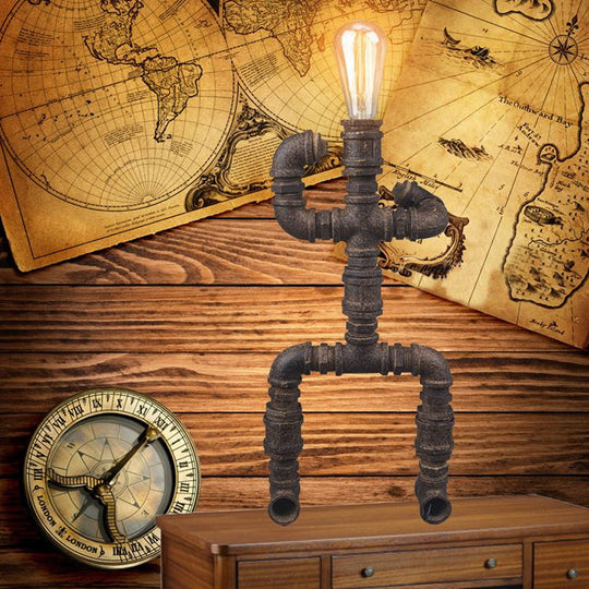 Steampunk Robot Wrought Iron Table Lamp With Pipe Design | Brass/Bronze Finish Perfect For Childrens