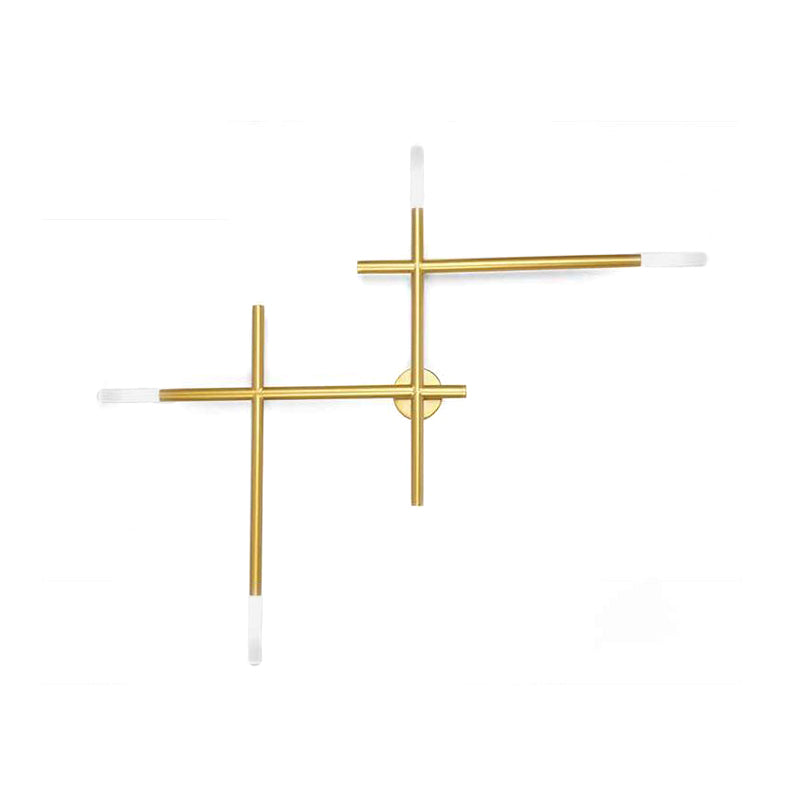 Modern Metal Crossed Lines Wall Sconce Light - 4-Light Black/Gold Lamp In Warm/White