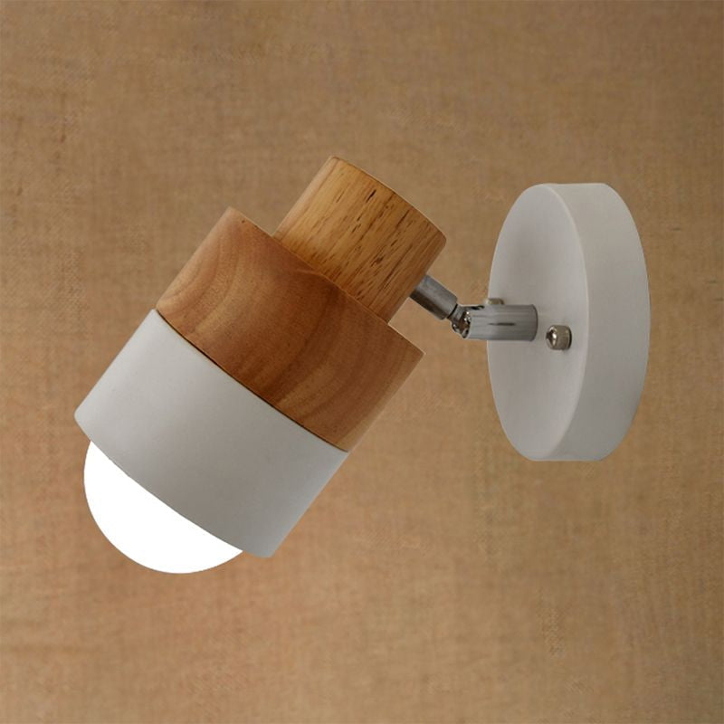 Modern 1-Light Rotatable Metal & Wood Wall Sconce In Black/White