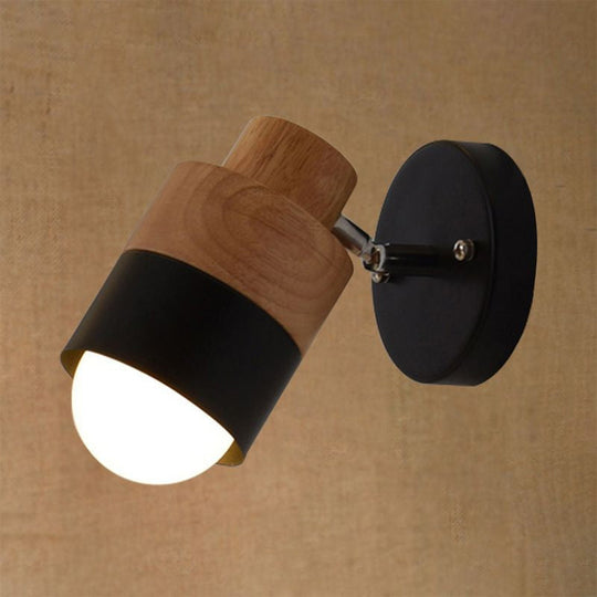 Modern 1-Light Rotatable Metal & Wood Wall Sconce In Black/White