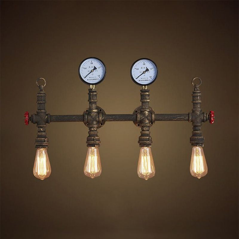 Industrial Style Pipe Wall Lamp Bronze Finish - 4 Lights Living Room Sconce With Gauge