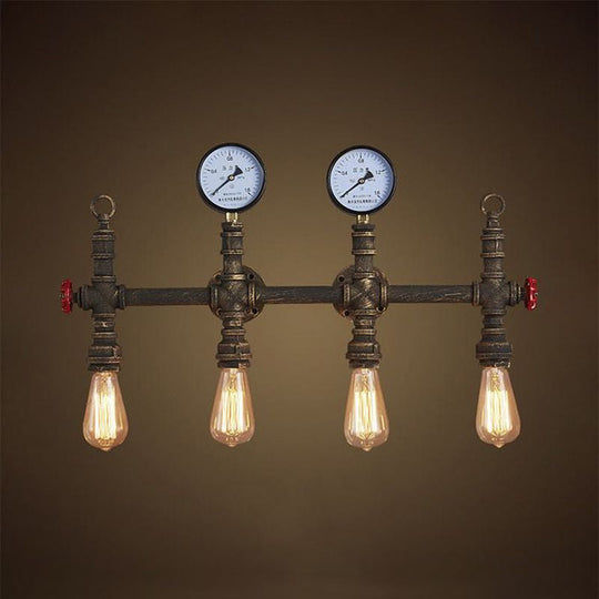 Industrial Style Pipe Wall Lamp Bronze Finish - 4 Lights Living Room Sconce With Gauge