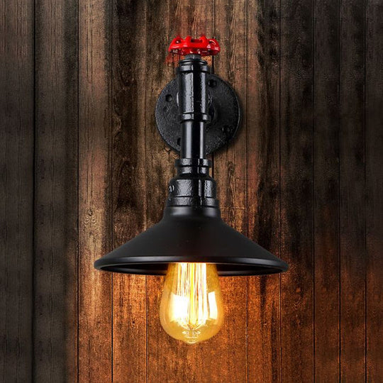 Vintage Industrial Black Conic Shade Wall Mount Light With Plumbing Pipe - Dining Room Lighting