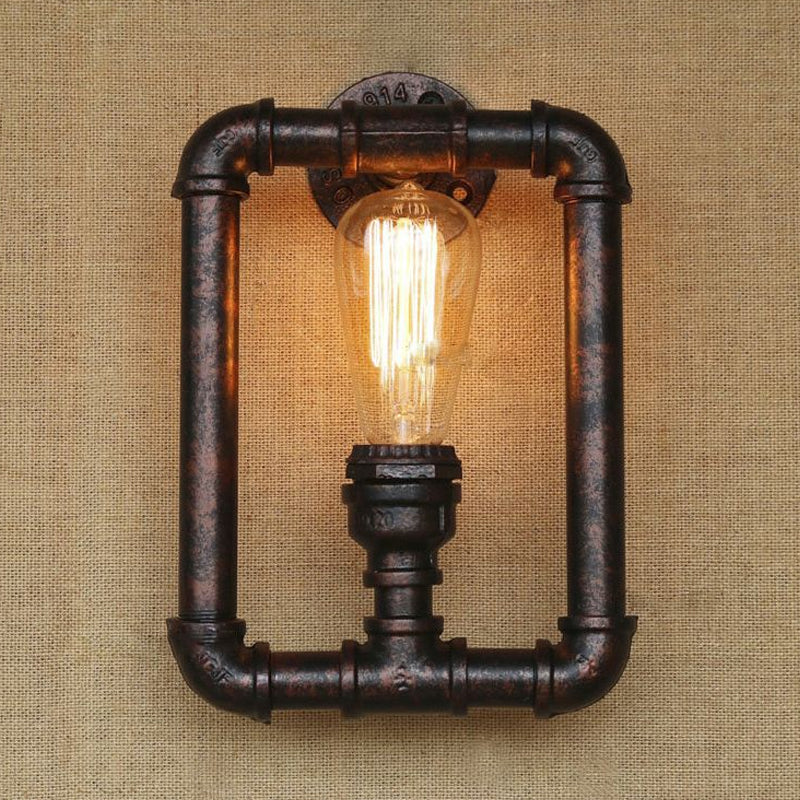 Antique Iron Wall Mounted Lamp - Stylish Black/Rust Rectangular Pipe Sconce Light For Bedroom