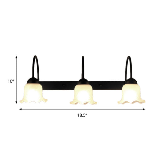 Industrial Black Wall Sconce With Opal Glass Shade For Living Room Lighting - 3 Bulb Fixture