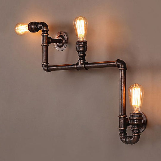 Rustic Metal Wall Sconce Lighting With Tubing And Antique Bronze Finish - 2/3 Heads For Living Room