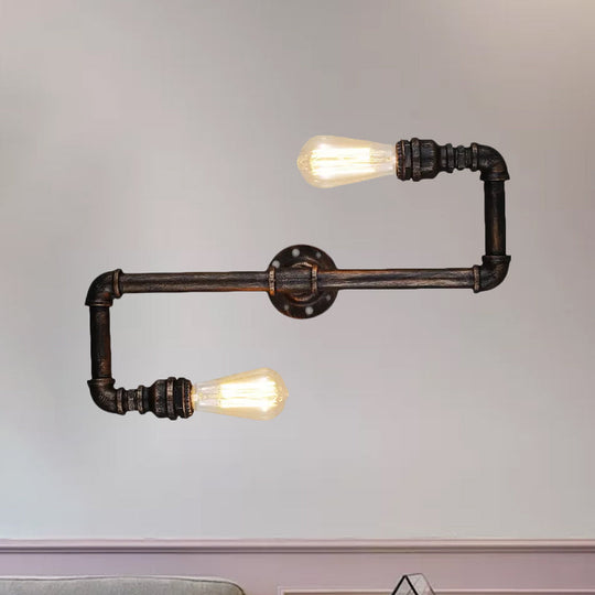 Rustic Metal Wall Sconce Lighting With Tubing And Antique Bronze Finish - 2/3 Heads For Living Room