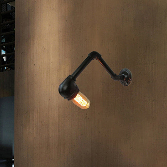 Industrial Style Wall Sconce With Black Finish - 1-Bulb Metal Piped Fixture For Living Room