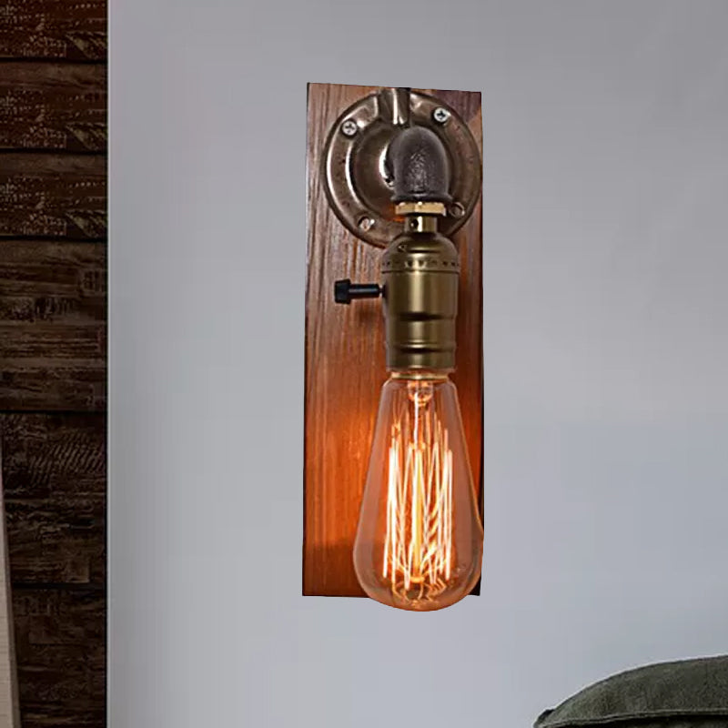 Vintage Metallic Wall Lamp With Aged Brass Sconce And Open Bulb For Living Room