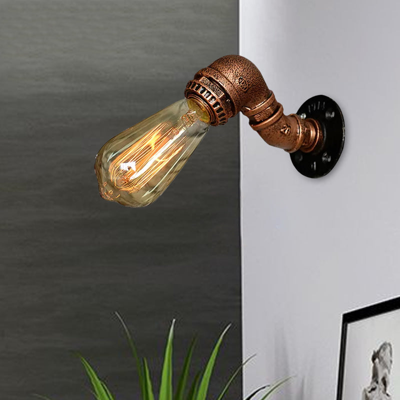 Rustic Copper/Bronze Wrought Iron Sconce Wall Light - Industrial Pipe Design Stairway Lighting (1