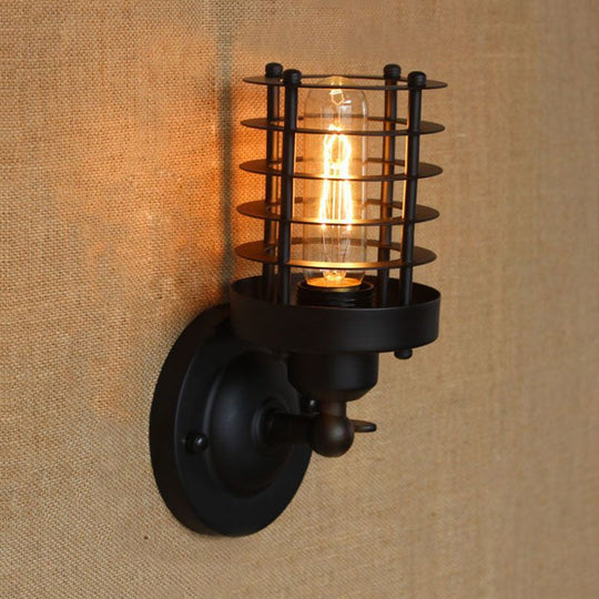 Wrought Iron Cage Wall Light - Industrial Rust/Black Finish