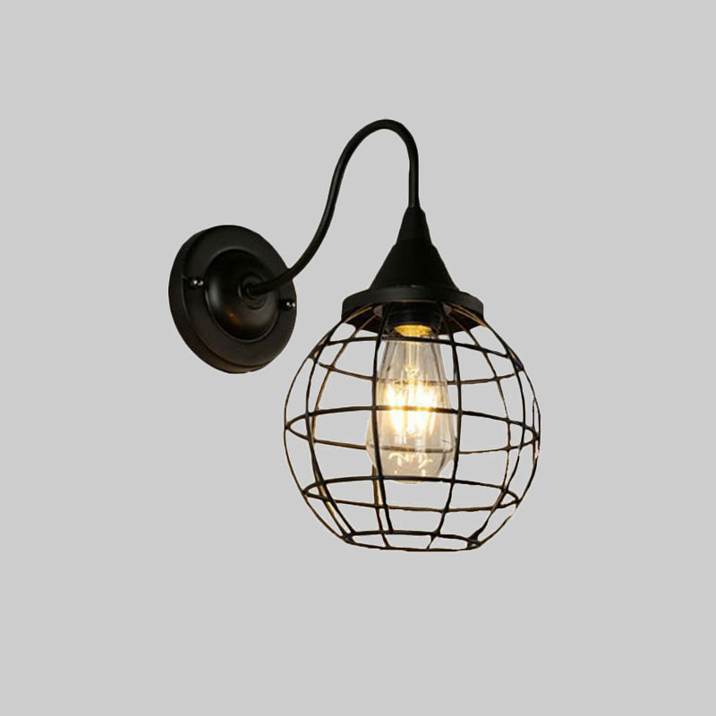 Rustic Gooseneck Wall Sconce With Ball Cage Rust/Black Finish