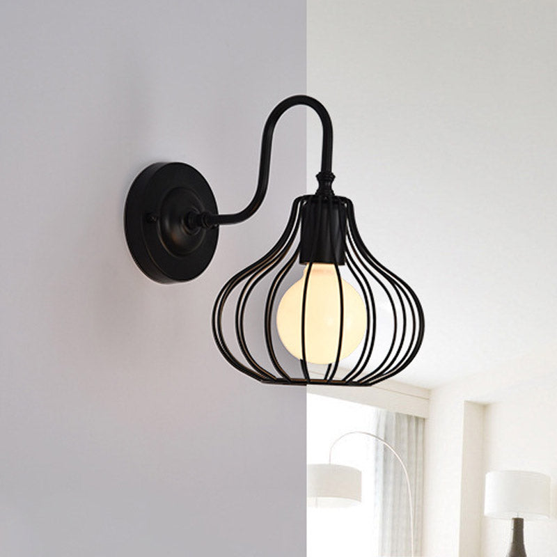 Loft Style Black/White Metallic Mini Wall Lighting With Gooseneck Arm For Bedroom - 1 Light Onion